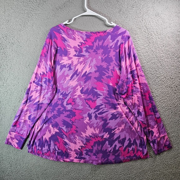 Belle Kim Gravel Top Blouse Women 1X Abstract Print Purple Pink - Picture 6 of 9